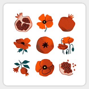 Pomegranates and Poppies Sticker